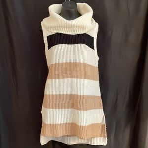 Loose knit striped basic long sleeveless pullover with cowl neckline Sz S